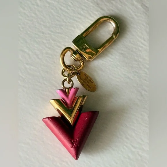 Louis Vuitton Pink & Gold Chevron Bag Charm with COA