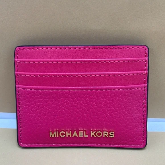MICHAEL KORS Large Pebbled Leather Card Holder Case Electric Pink NWT