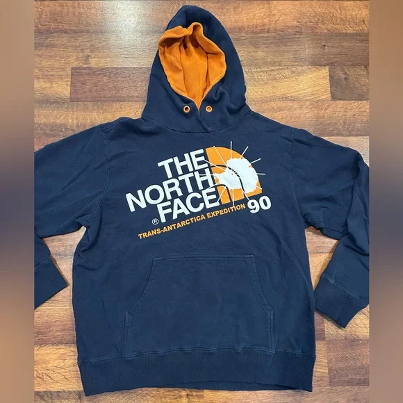 The North Face Trans Antarctica Expedition 90 Navy Orange Hoodie Mens XL Vintage