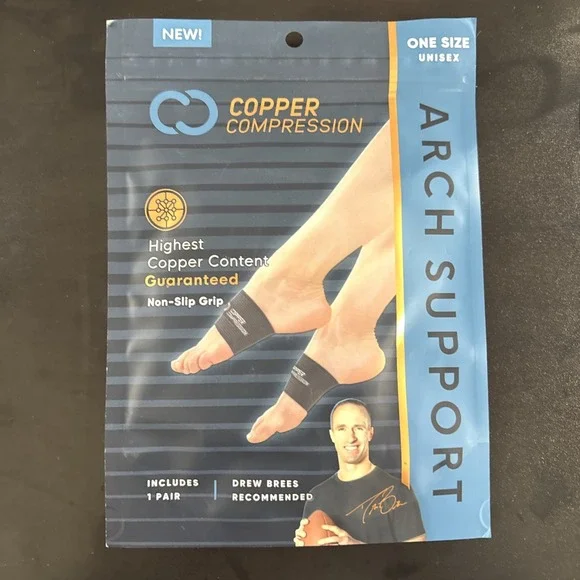 Genuine and Brand New Copper‎ Compression Arch Support - Non-Slip 1 Pair - Black