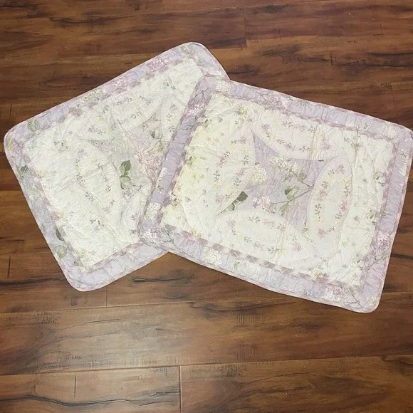 2 Rachel Ashwell Treasures Quilted Pillow Shams Standard Purple Floral Cottage