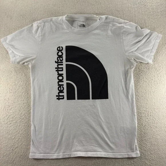 The North Face T-Shirt Mens Small White Vertical Graphic Logo Tee