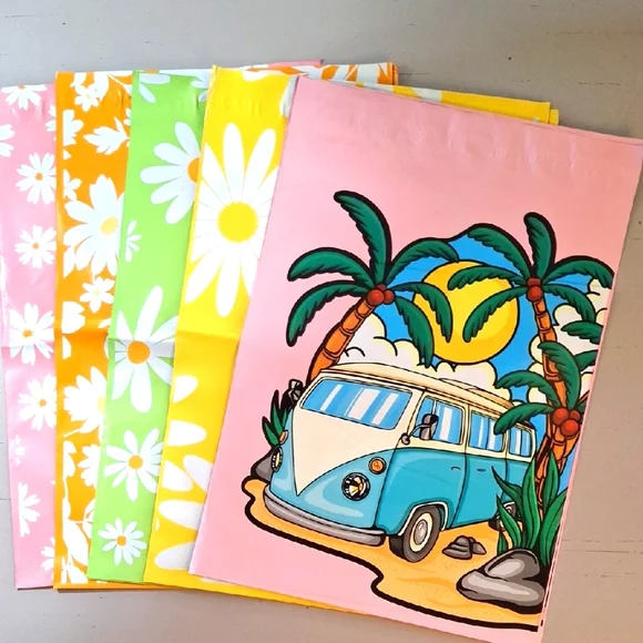 15 Assorted Floral & Van Design Poly Mailers