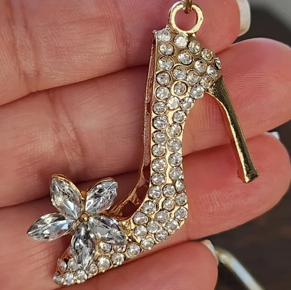 NWT STUDDED HIGH HEEL SHOE BAG CHARM metal and crystals