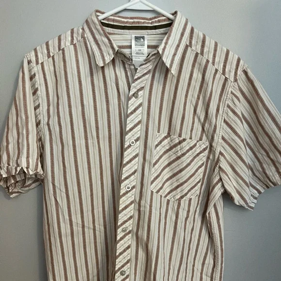 The North Face Mens Shirt White Brown Red Grey Striped‎ 100% Cotton Size M