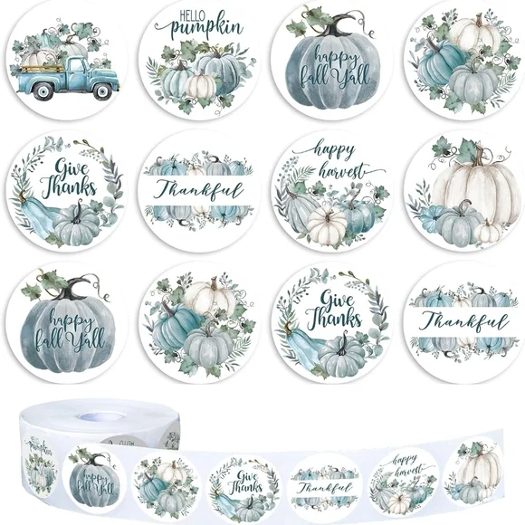 100 Stickers Blue Fall Pumpkin Old Trucks
