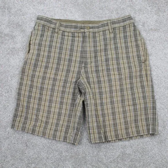 The North Face Chino Shorts‎ Mens 36 Regular Green/White Plaid Cotton Flat Front