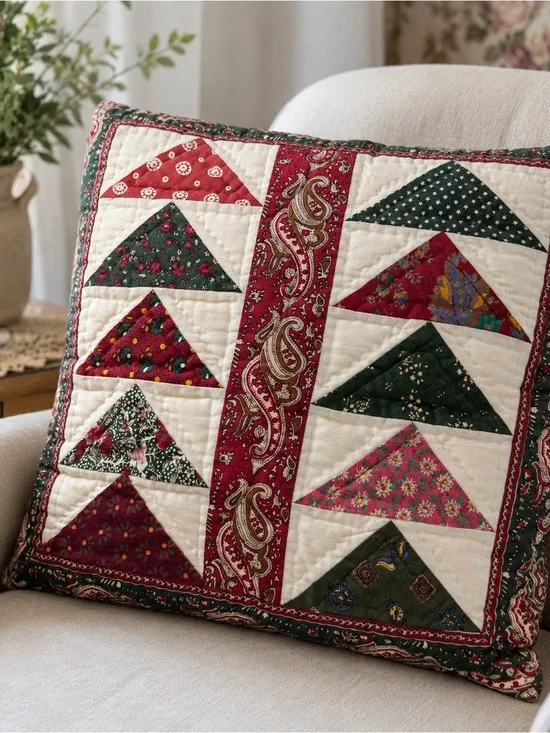 Vintage Quilted Patchwork Pillow 16x16 Paisley Floral Cottage Farmhouse Decor