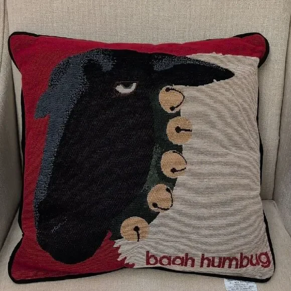 Art Institute of Chicago Baah Humbug Sheep Tapestry Christmas Throw Pillow NWT