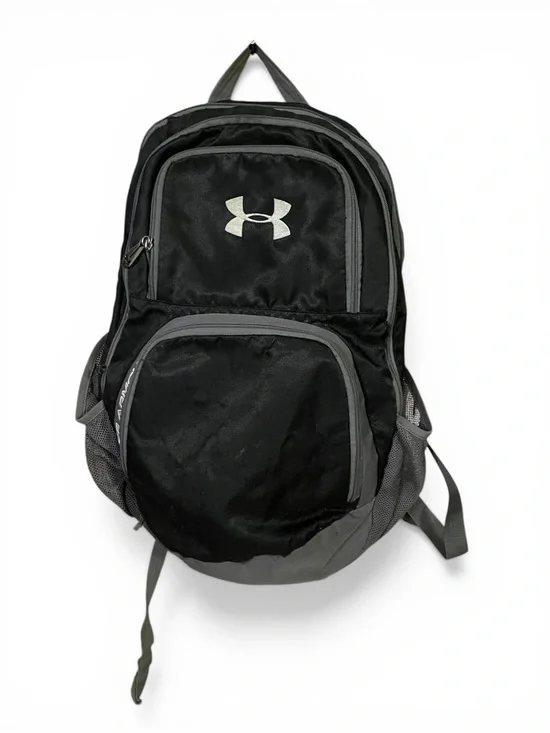 Under Armour Hustle Storm Black Grey Backpack School Hiking Travel Bag