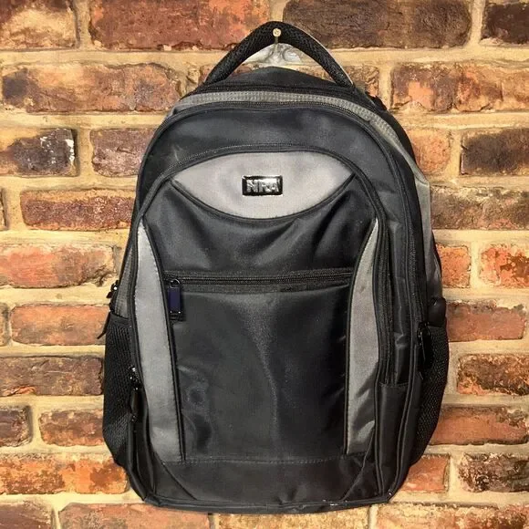 NRA Logo Backpack Tan And Black With 4 Compartments And Water Bottle Holder