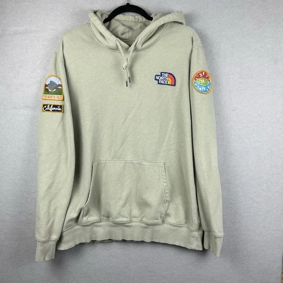 The North Face Hoodie Mens XL Green California Patch Fleece Sweatshirt Logo‎