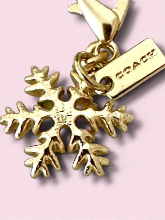 Coach Gold-Tone Snowflake Bag Charm with Logo Branded Tag - Collectible Gift