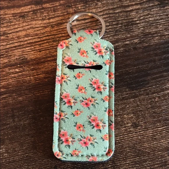 Floral‎ Mint Green Lip Balm/Lipstick Keychain Holder