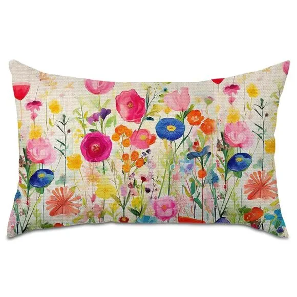 12 x 20 inch, Spring Flowers Lumbar Pillow Cover