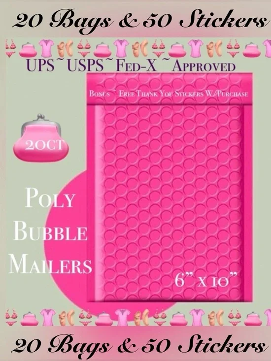 20ct   Bubble Poly Mailers 👙🆕👙  Boutique Mailers  w/ 50ct Free Stickers