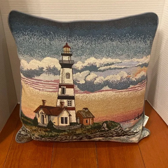 Riverdale Lighthouse  nautical  tapestry throw couch pillow 17x17”