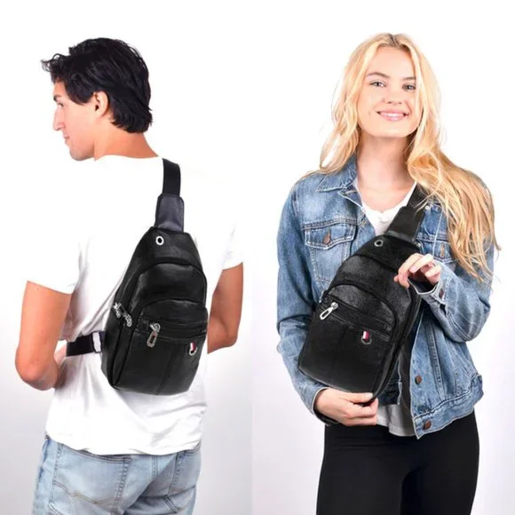 Belt Bag - Sling Bag - Black- Vegan Faux Leather - NWT- Men's / Unisex