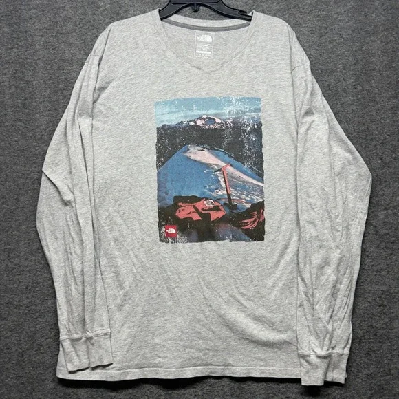 The North Face Mens XXL‎ Gray Graphic Long Sleeve Hiking Climbing T Shirt