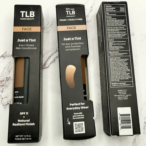 3 TLB Vegan Beauty Just a Tint Skin Conditioner new in chocolate chip