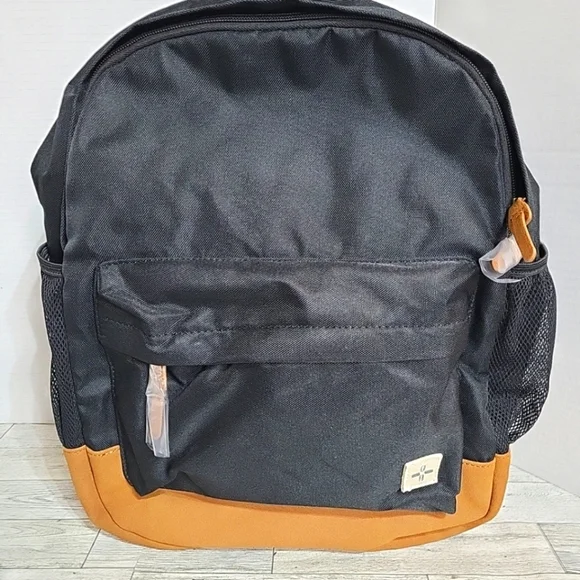 NEW Sun +‎ Stone Black Backpack Browm Accent One Size adjustable Straps Pockets