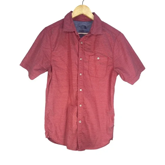 The North Face Mens Red Short Sleeve Button Down Shirt Size Small Outdoor Casual