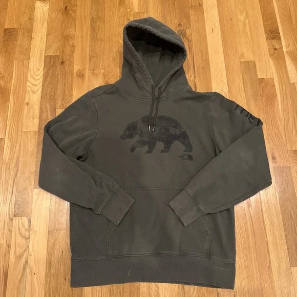 THE NORTH FACE TNF BEAR‎ LOGO HOODIE GRAY MENS MED EXCELLENT CONDITION