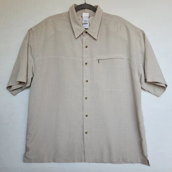 The North Face Short Sleeve Shirt Brown Plaid Zip Pocket XL Hiking Outdoor