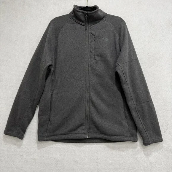 The North Face Jacket Mens Large Gray Full Zip Fleece Chest Pocket Outdoors