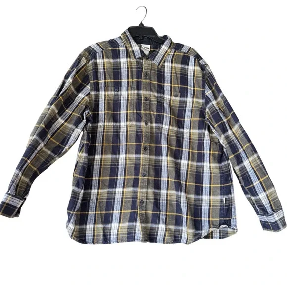 The North Face Mens XXL Green Blue Plaid Flannel Button Down Shirt Workwear