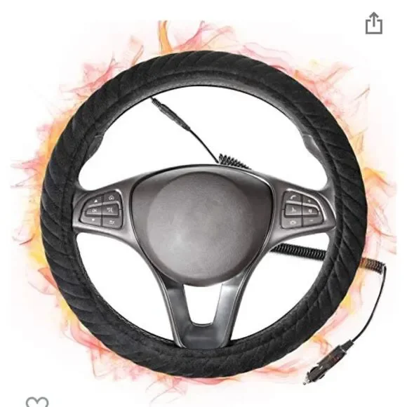 NWT Quick Heated Steering Wheel 15 inches Cover Black Standard 12 Volt Velour