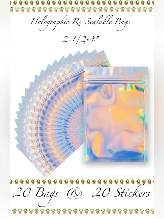 Holographic Re-Sealable Bags 2-1/2x4” 20ct~NEW~W/20ct Free Thank you stickers