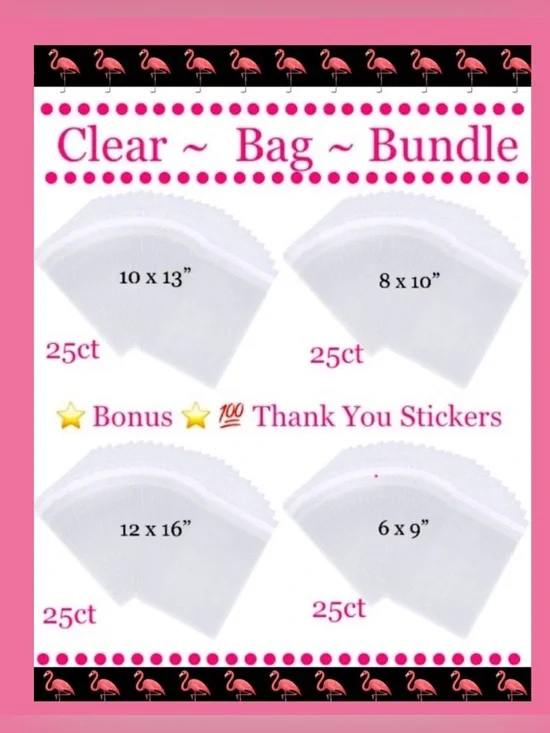 100 ct Clear Cello Bags~🌿🆕🌿 Bonus 💯 Thank You Stickers Included