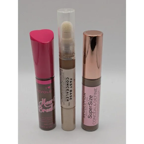 Makeup Revolution Concealer Bundle Heart Breakers Fast Base SuperSize 3pc Set