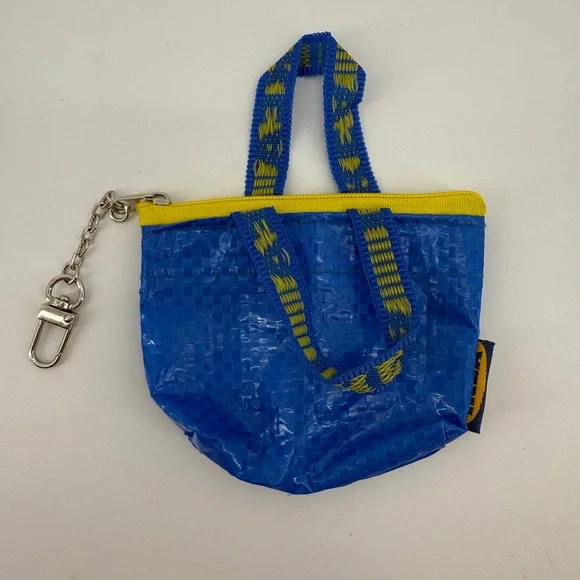 IKEA Small Blue Bag Keychain Mini Pouch‎ Coin Purse Zippered Accessory