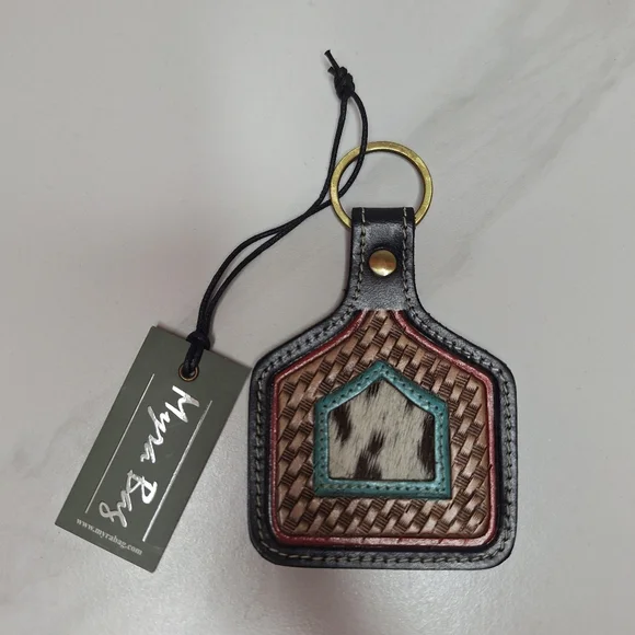 Myra Bag Leather Cowhide Key Fob Bag Charm Prairie Homestead Key Chain Western