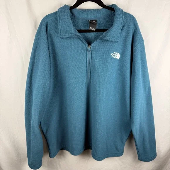 The North Face Men's Teal Blue Waffle Knit Fleece Lined Quarter Zip Size XXL