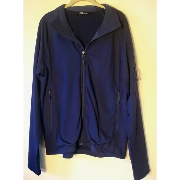 The North Face Full Zip Jacket Men Size Large Navy Blue Lightweight Logo EUC