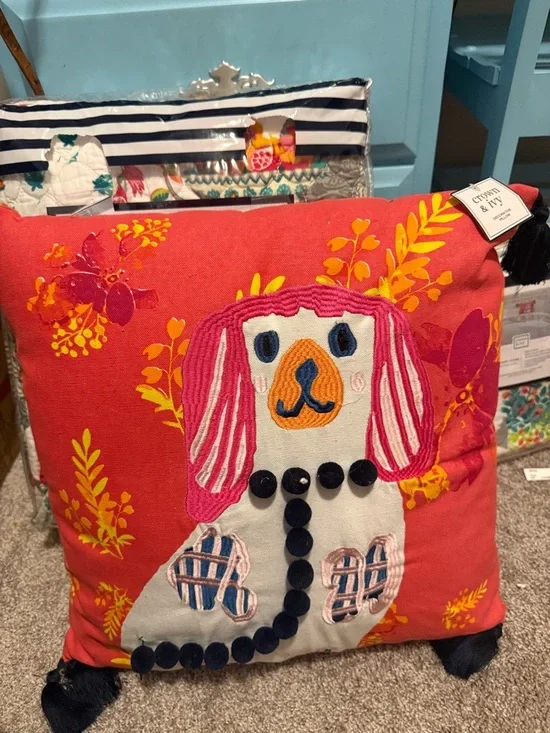 crown & ivy Coral Embroidered Dog Accent Pillow