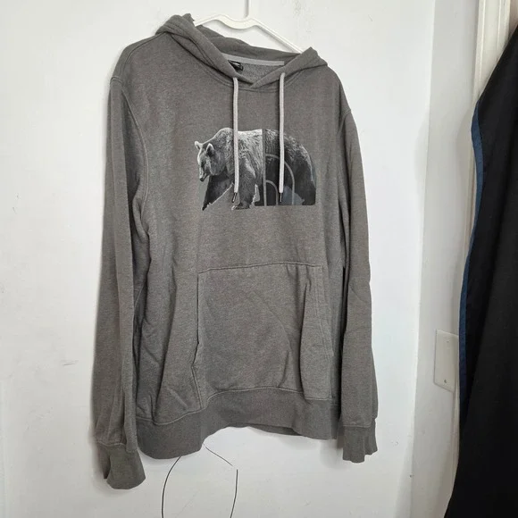 The North Face Mens Gray Grizzly Bear Logo Graphic Pullover Hoodie XL