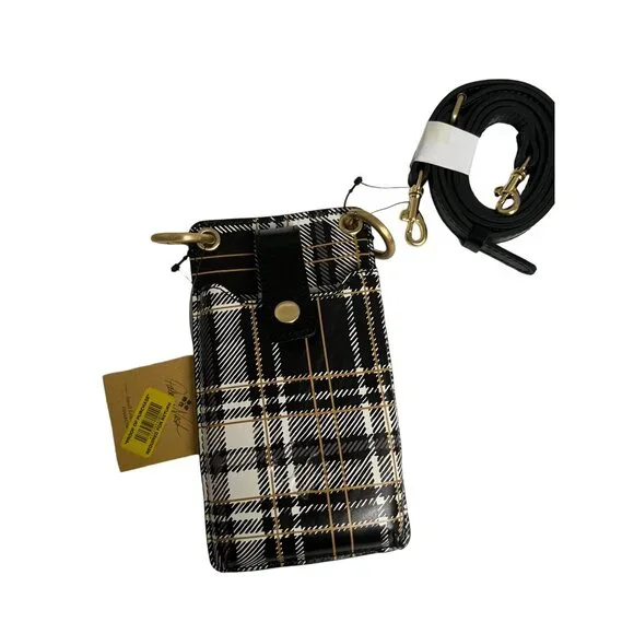 Patricia Nash Small Blk White‎ Plaid Premium Leather Shoulder Wristlet NEW