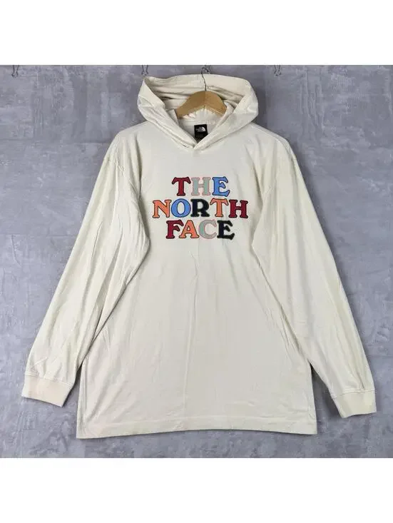 The North Face Cream Graphic Hoodie Lightweight Long Sleeve Shirt Mens M Outdoor
