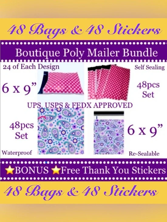 48pcs 6x9’ Mix ~ Poly mailer Bags 🌿🆕🌿 ~BONUS⭐️48ct Free Thank You Stickers