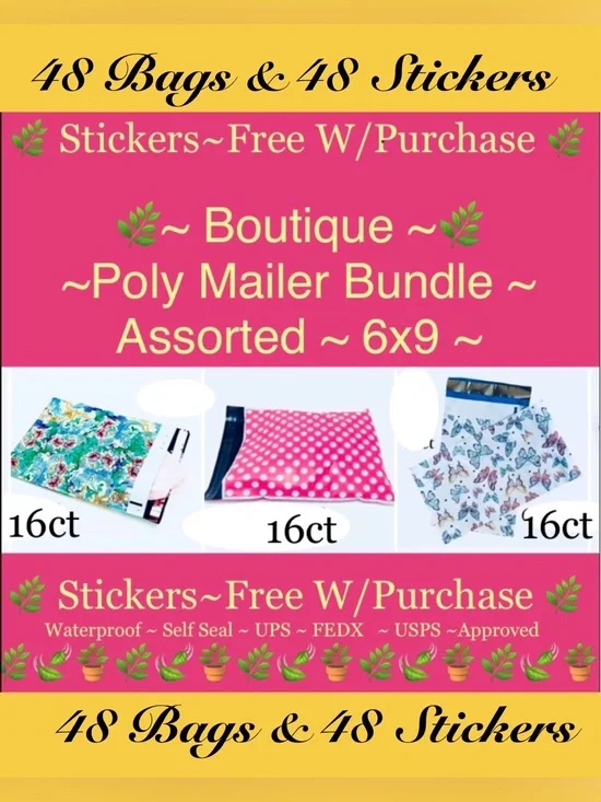 48pcs 6x9’ Mix ~ Poly mailer Bags 🌿🆕🌿 ~BONUS⭐️48ct Free Thank You Stickers