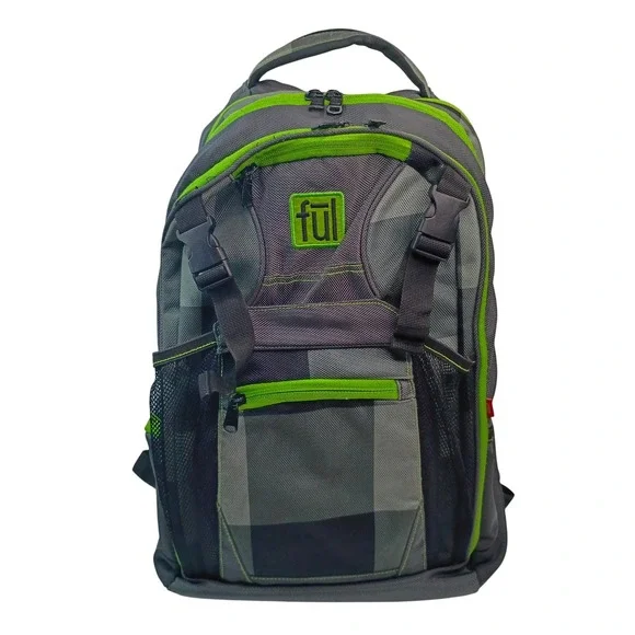 Ful Laptop Backpack Grey Lime Green Multi-Compartment Air Flow Panel Travel‎ Bag