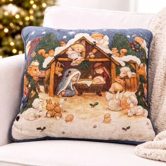 Vintage 1999 Morehead Nativity Tapestry Pillow Holy Family Christmas 15x15