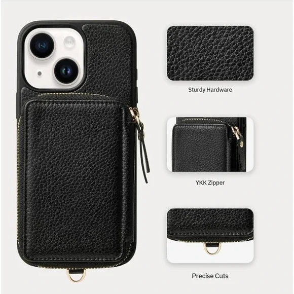 Custype iPhone 13 Pro Wallet Case Black Zipper Pouch Card Holder NEW