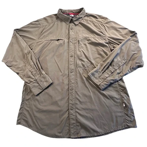 The North Face Shirt XL Olive‎ Green Vented Woven Button Down Hiking Outdoor
