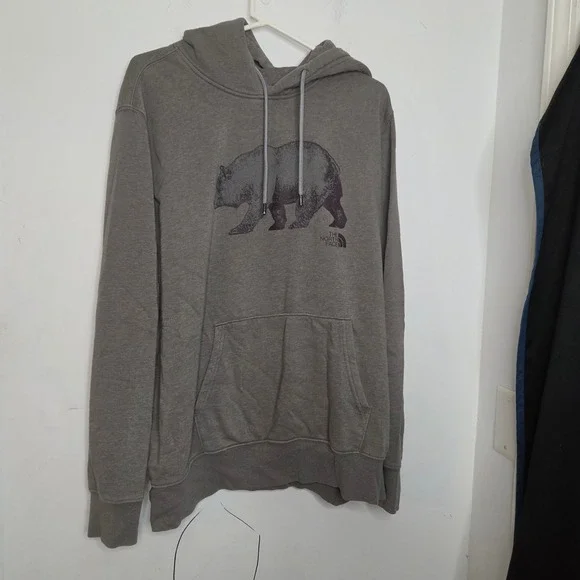 The North Face Mens Grizzly Bear Graphic Hoodie Grey XL Fleece Pullover