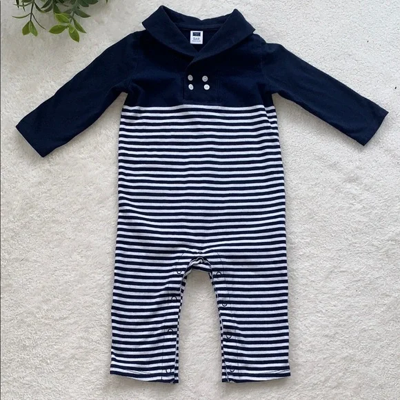 Janie and Jack Navy and White Striped Baby Romper EUC 6-12M